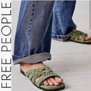Free People Sandri Macrame green and black slip on sandals new without tags 38